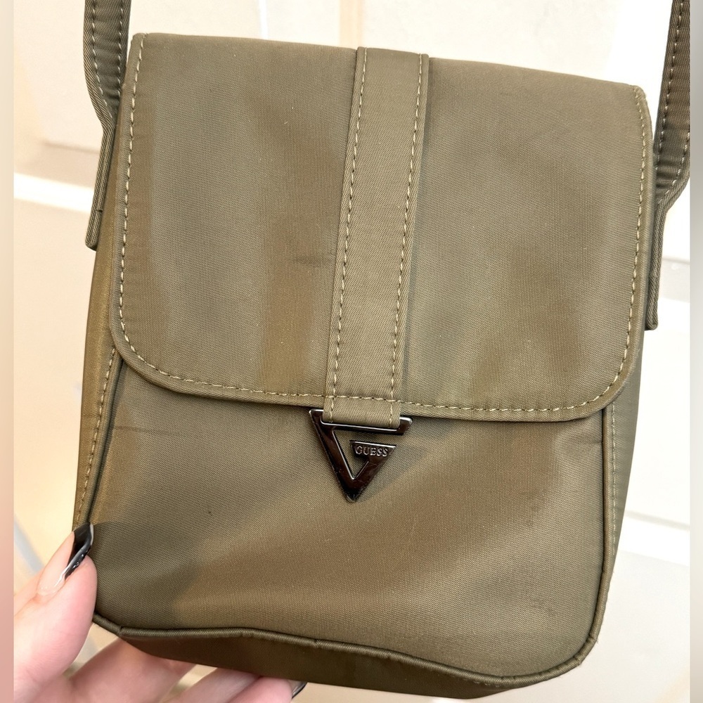 Y2K Guess Olive Green Nylon Crossbody Pouchette Mini Bag Purse Neutral Vintage